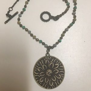 Antique brass lotus flower necklace turquoise